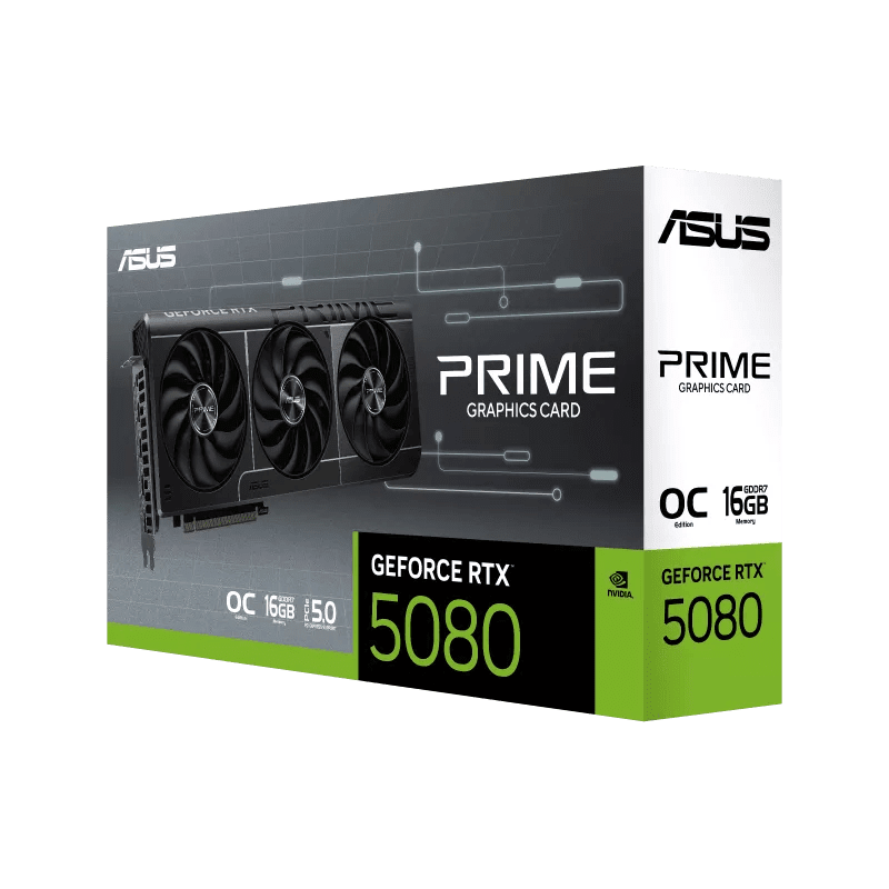 ASUS PRIME GeForce RTX 5080 16GB GDDR7 OC Edition Graphics Card, 16GB GDDR7 256-Bit Memory, 2655MHz Boost Clock, 30Gbps Memory Speed, 10752 CUDA Cores
