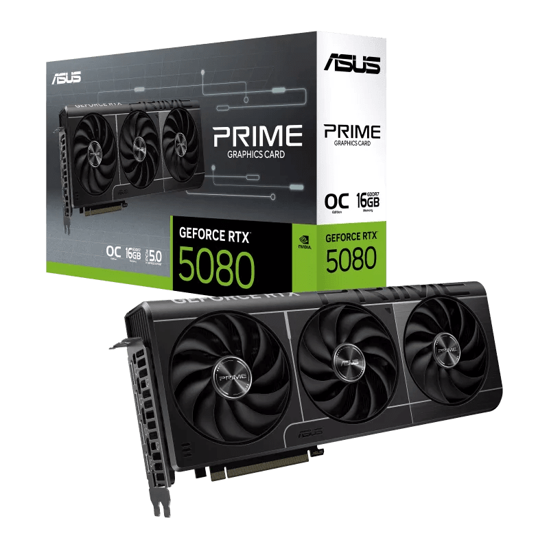 ASUS PRIME GeForce RTX 5080 16GB GDDR7 OC Edition Graphics Card, 16GB GDDR7 256-Bit Memory, 2655MHz Boost Clock, 30Gbps Memory Speed, 10752 CUDA Cores