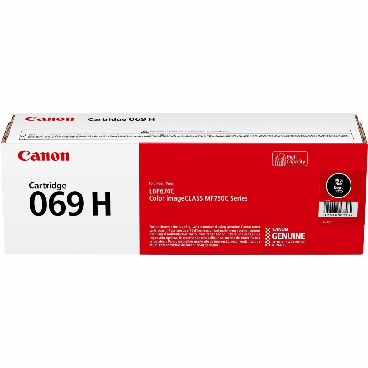Canon 069H High Yield Black Toner Cartridge – Genuine Canon OEM, High-Yield Black Laser Toner, Up to 7,600 Pages, Compatible with Canon Color imageCLASS LBP674Cdw, MF751Cdw, MF753Cdw, MF754Cdw