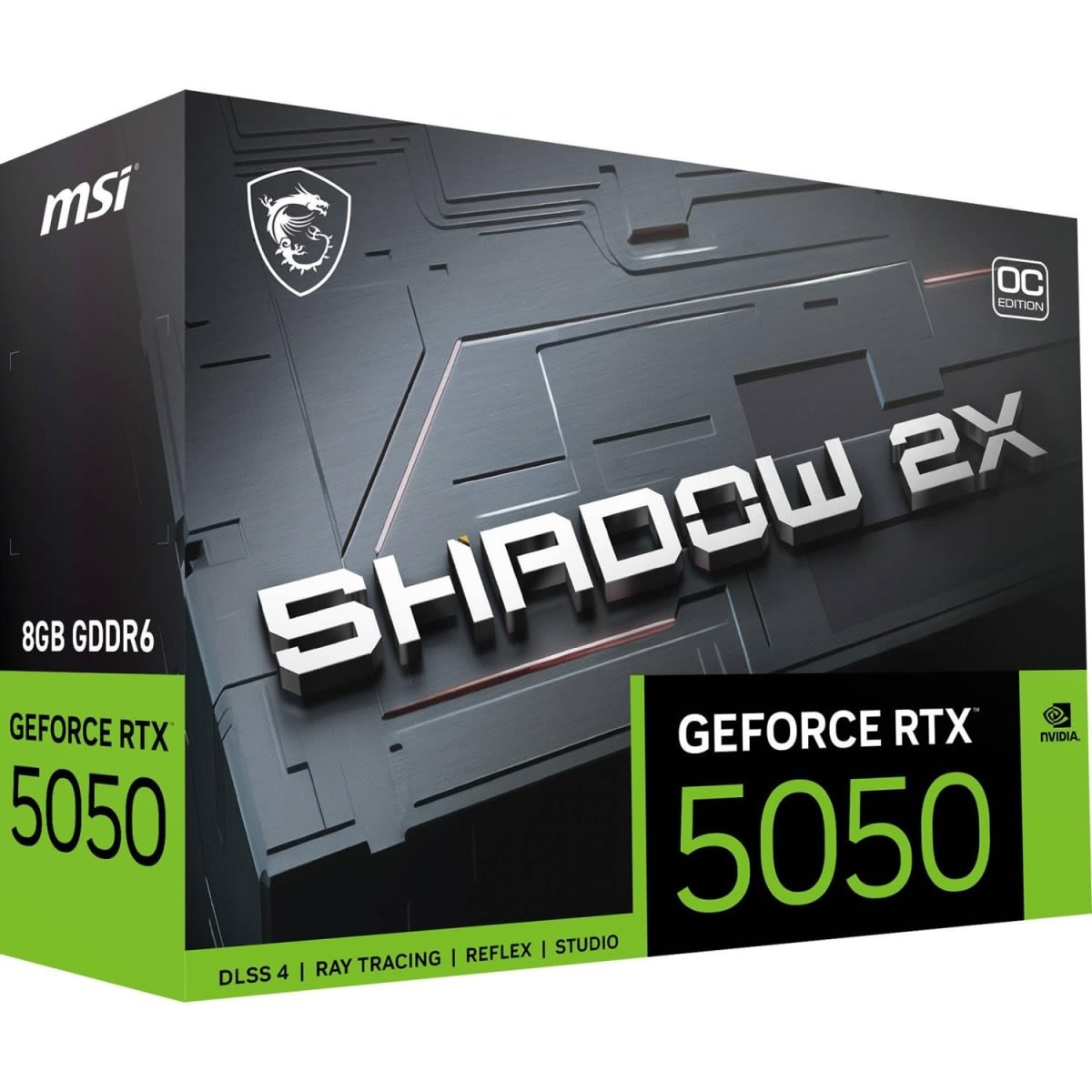 MSI GeForce RTX 5050 8G SHADOW 2X OC 8GB Graphics Card, GDDR6 128-Bit Memory, 2602 MHz Engine Clock, 20 Gbps Memory Clock, 2560 CUDA Cores, PCI Express Gen 5 x16 | 912-V538-008