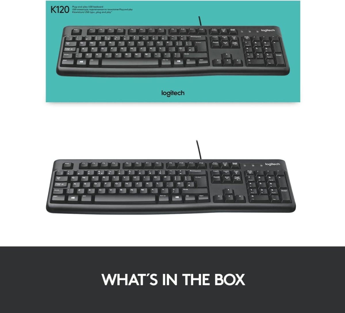 Logitech K120 Wired BUSiness Keyboard For Windows Or Linux, USb Plug-And-Play, Full-Size, Spill Resistant, Curved Space Bar, Pc / Laptop, English/Arabic Layout - Black