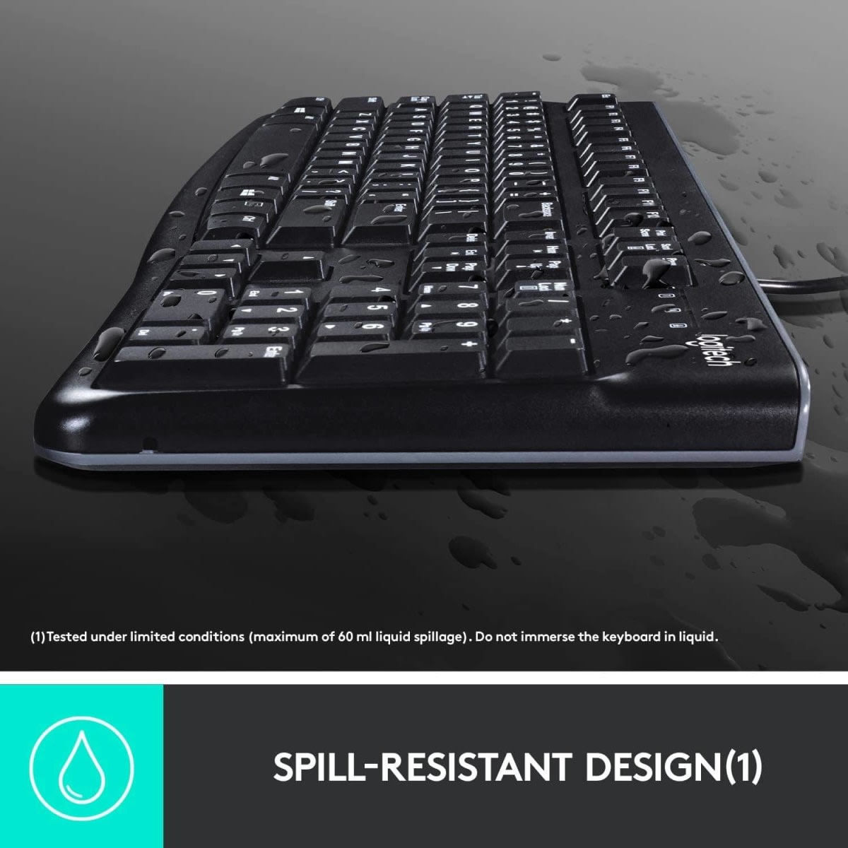 Logitech K120 Wired BUSiness Keyboard For Windows Or Linux, USb Plug-And-Play, Full-Size, Spill Resistant, Curved Space Bar, Pc / Laptop, English/Arabic Layout - Black