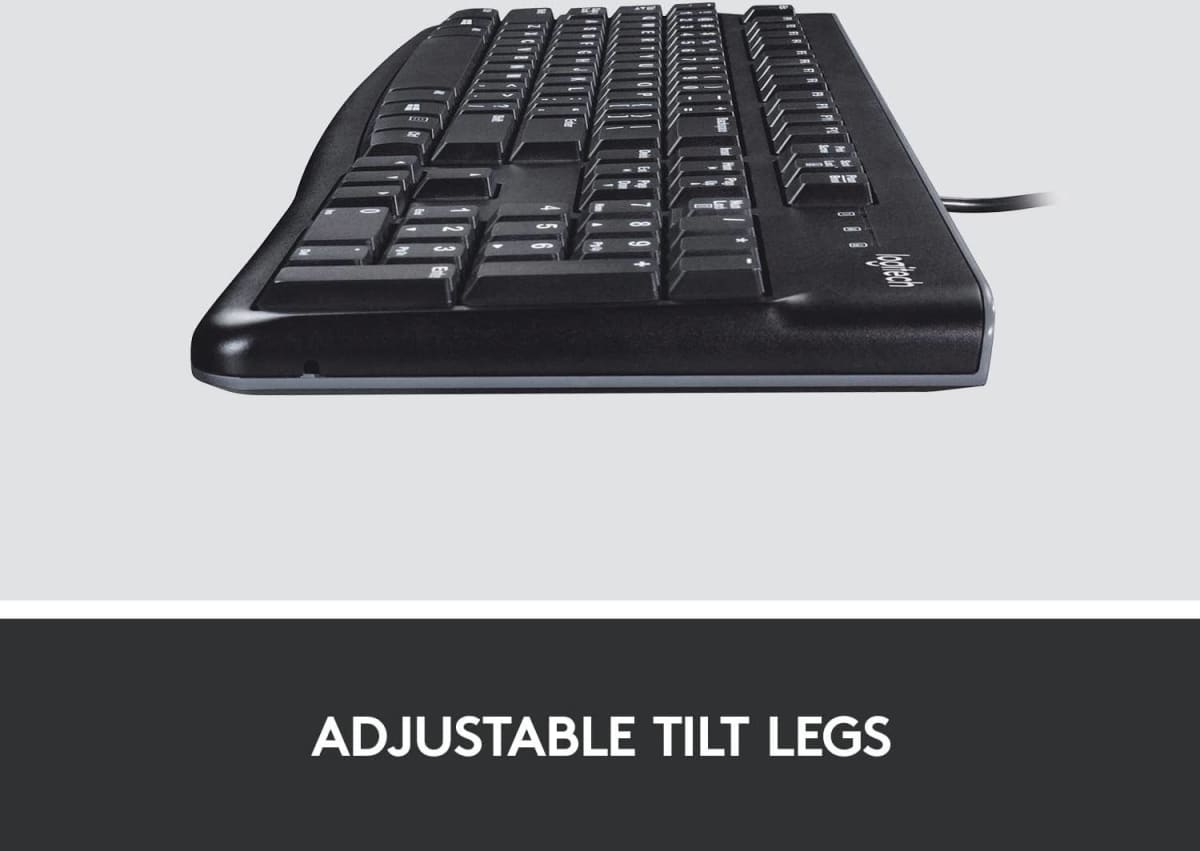 Logitech K120 Wired BUSiness Keyboard For Windows Or Linux, USb Plug-And-Play, Full-Size, Spill Resistant, Curved Space Bar, Pc / Laptop, English/Arabic Layout - Black