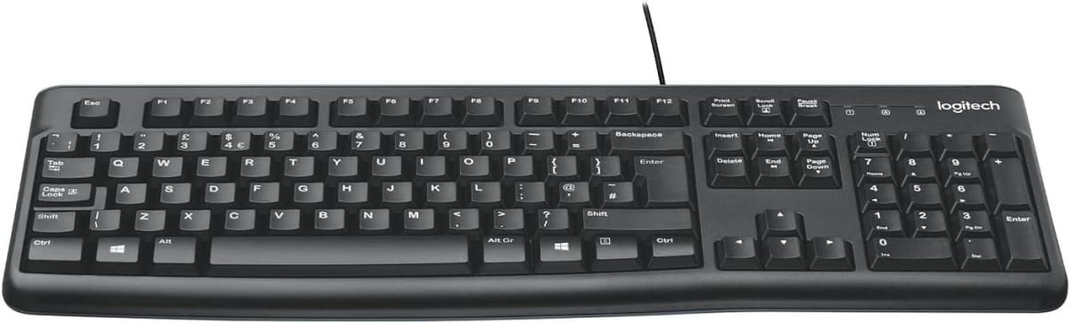 Logitech K120 Wired BUSiness Keyboard For Windows Or Linux, USb Plug-And-Play, Full-Size, Spill Resistant, Curved Space Bar, Pc / Laptop, English/Arabic Layout - Black