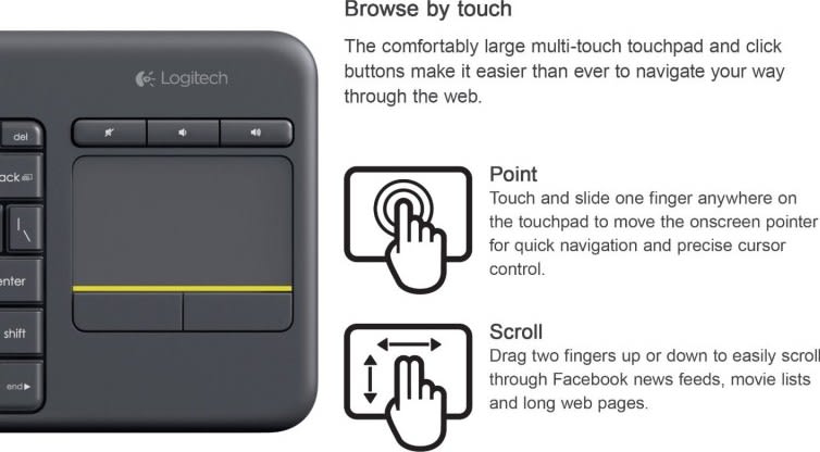   Keyboards Logitech K400 Plus TV Wireless Touch Keyboard Touchpad Keyboard for Internet-Connected TVs | 920-007153 / 920-007145