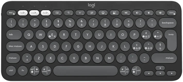 Logitech Pebble Keys 2 K380s Keyboard, Bluetooth 5.1 Connectivity, Up to 3 Multi-Device Pairing, Customizable Fn Shortcut Keys, 2x AAA Battery, English Layout, On / Off Button, Graphite | 920-011867