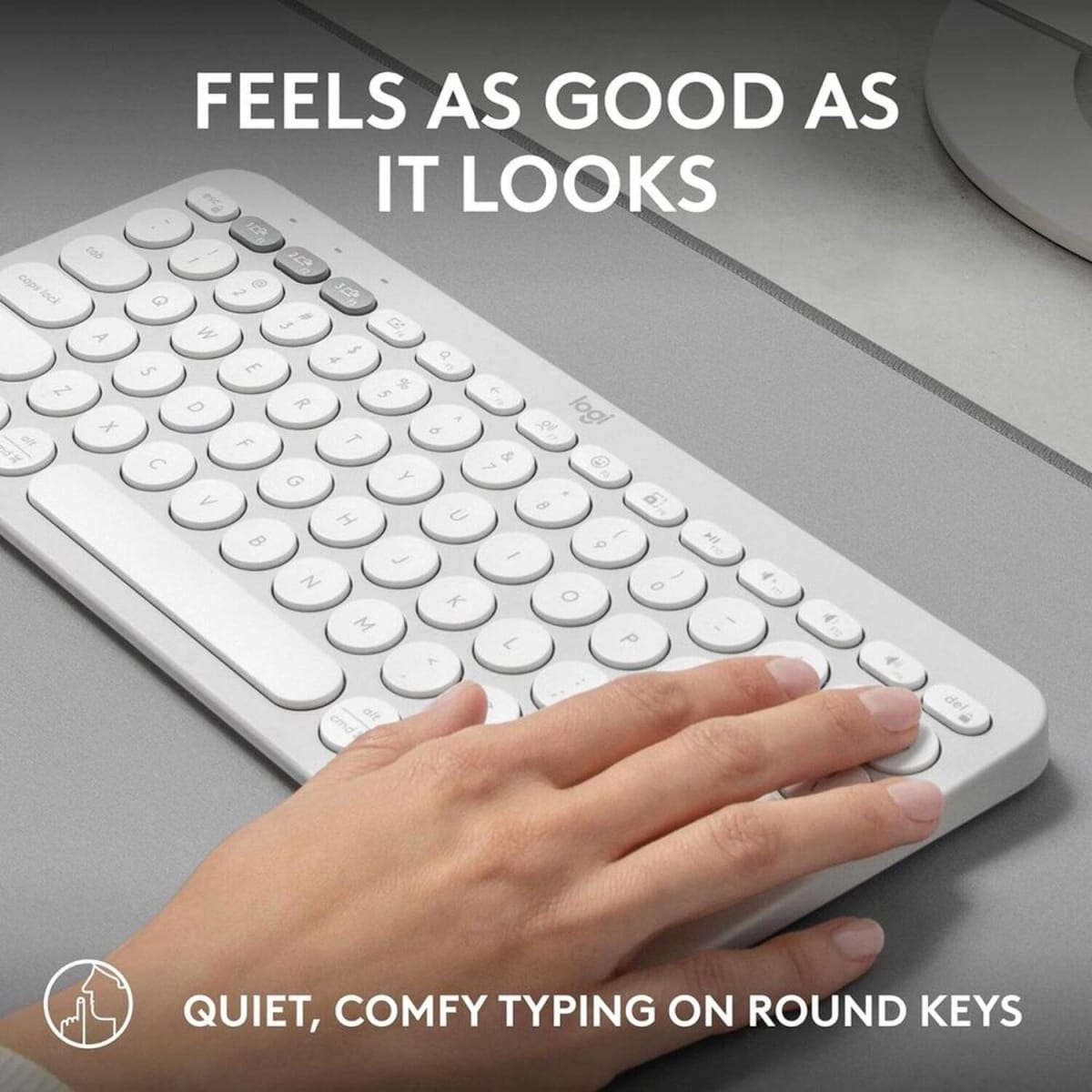 Logitech Pebble Keys 2 K380s Keyboard, Bluetooth 5.1 Connectivity, Up to 3 Multi-Device Pairing, Customizable Fn Shortcut Keys, 2x AAA Battery, English Layout, On / Off Button, White | 920-011852