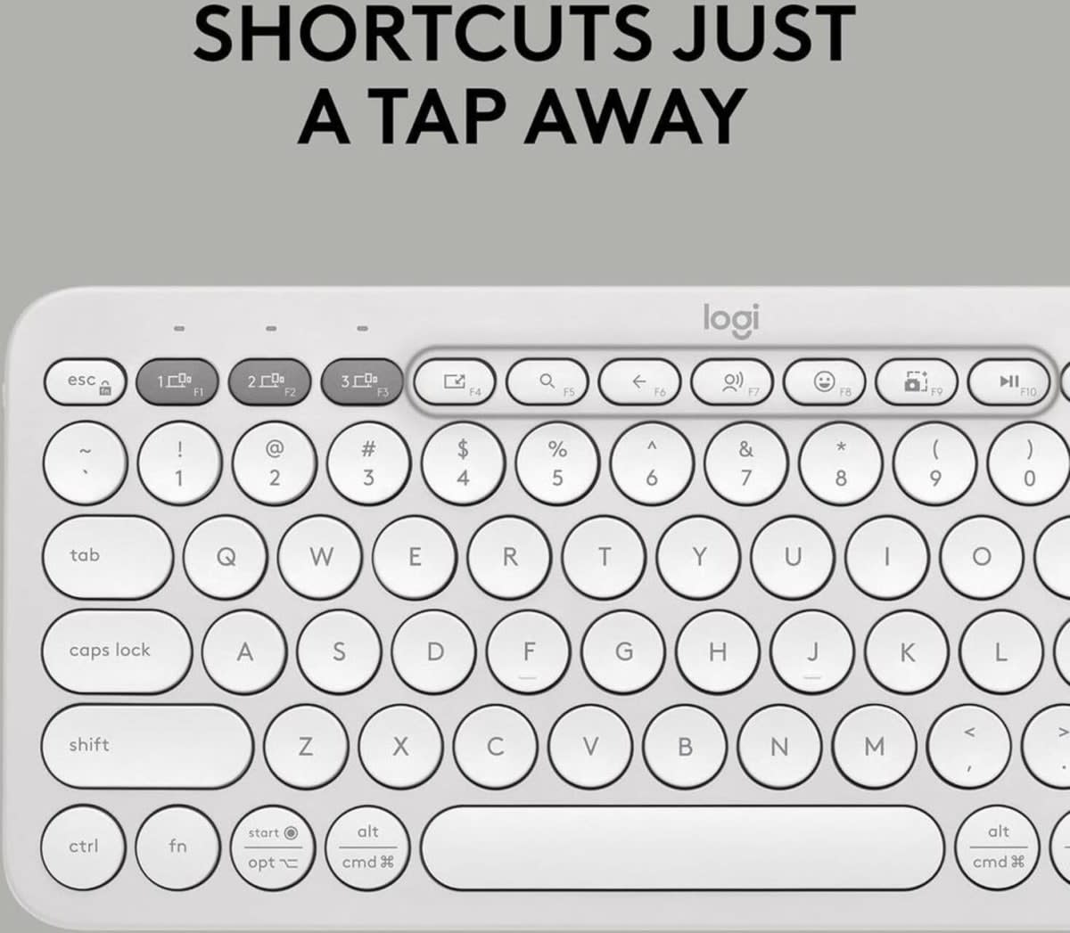 Logitech Pebble Keys 2 K380s Keyboard, Bluetooth 5.1 Connectivity, Up to 3 Multi-Device Pairing, Customizable Fn Shortcut Keys, 2x AAA Battery, English Layout, On / Off Button, White | 920-011852