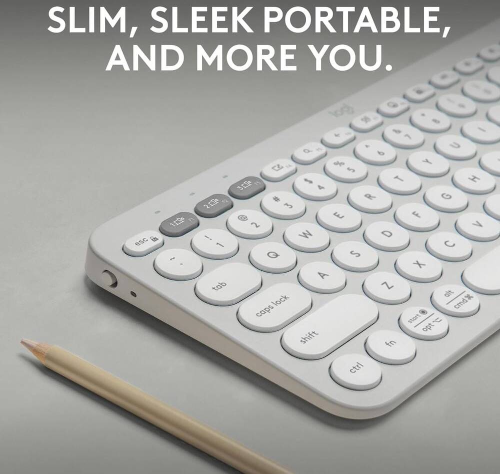 Logitech Pebble Keys 2 K380s Keyboard, Bluetooth 5.1 Connectivity, Up to 3 Multi-Device Pairing, Customizable Fn Shortcut Keys, 2x AAA Battery, English Layout, On / Off Button, White | 920-011852
