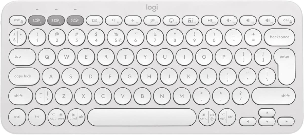Logitech Pebble Keys 2 K380s Keyboard, Bluetooth 5.1 Connectivity, Up to 3 Multi-Device Pairing, Customizable Fn Shortcut Keys, 2x AAA Battery, English Layout, On / Off Button, White | 920-011852