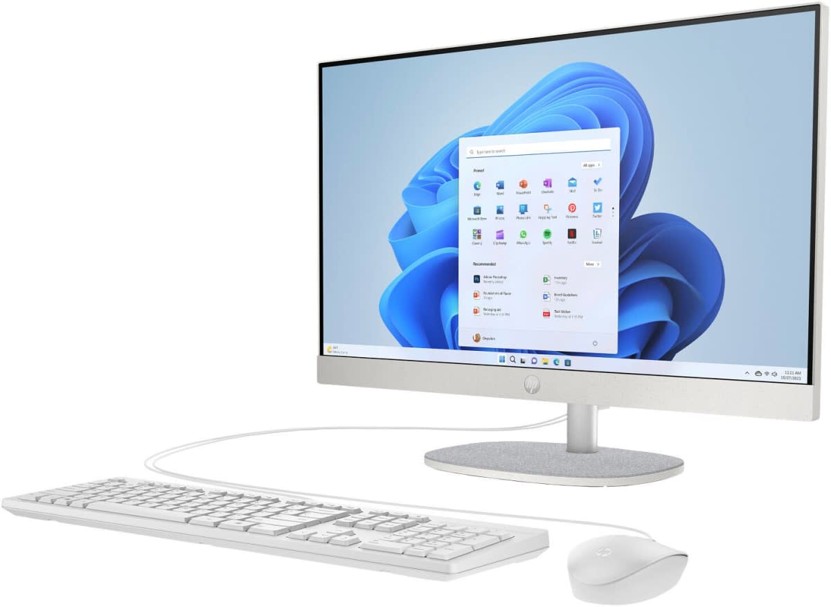 HP All-in-One 24-cr1002 Desktop Computer, 23.8" FHD IPS Display, Intel Core Ultra 7 155U, 16GB RAM, 512GB SSD, Intel Graphics, HP 125 USB White Wired Keyboard & Mouse, No OS, White | C36Y1EA