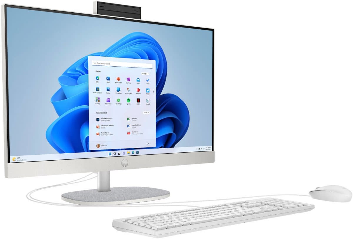 HP All-in-One 24-cr1002 Desktop Computer, 23.8" FHD IPS Display, Intel Core Ultra 7 155U, 16GB RAM, 512GB SSD, Intel Graphics, HP 125 USB White Wired Keyboard & Mouse, No OS, White | C36Y1EA