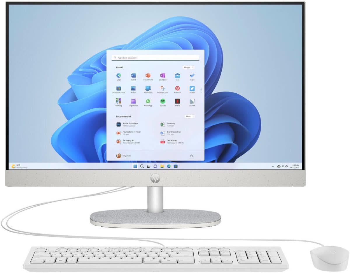 HP All-in-One 24-cr1002 Desktop Computer, 23.8" FHD IPS Display, Intel Core Ultra 7 155U, 16GB RAM, 512GB SSD, Intel Graphics, HP 125 USB White Wired Keyboard & Mouse, No OS, White | C36Y1EA