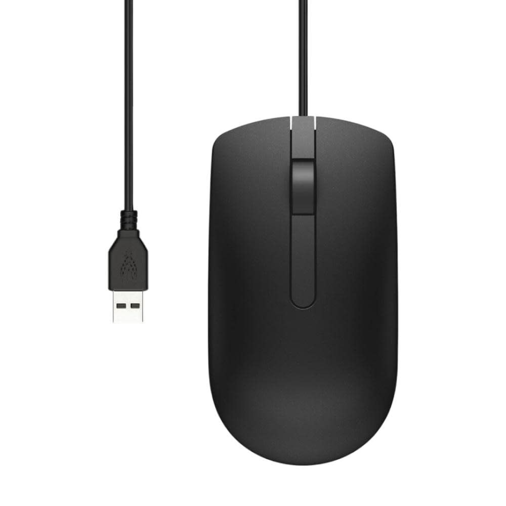 Dell MS116 Wired USB Mouse, 1000 DPI Optical Sensor, 3 Buttons, Scroll Wheel, Ambidextrous Design, Plug and Play, Black
