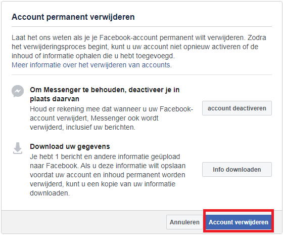 Facebook definitief verwijderen 2019