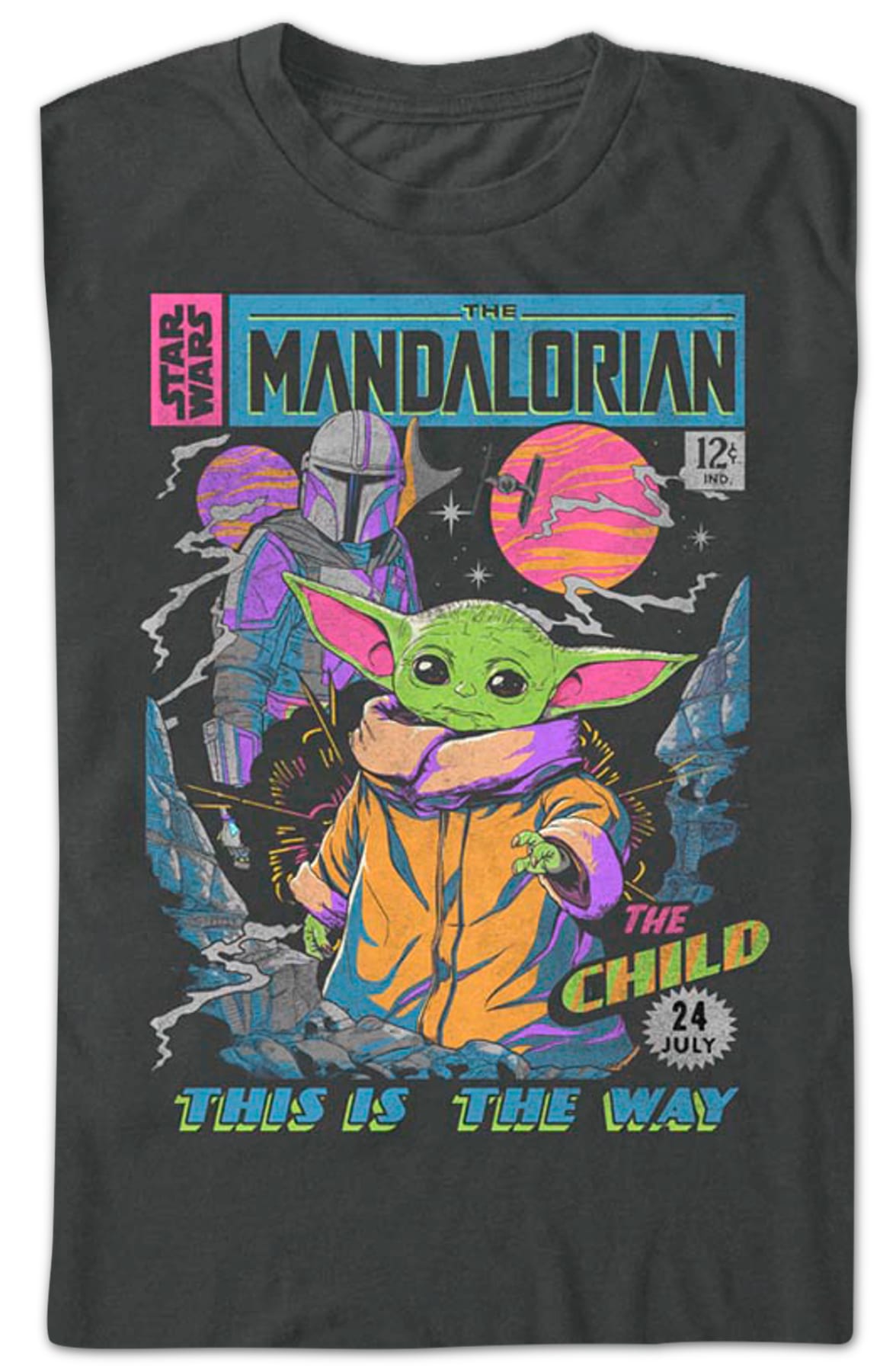 Neon Mandalorian Comic Book Cover Star Wars T-Shirt