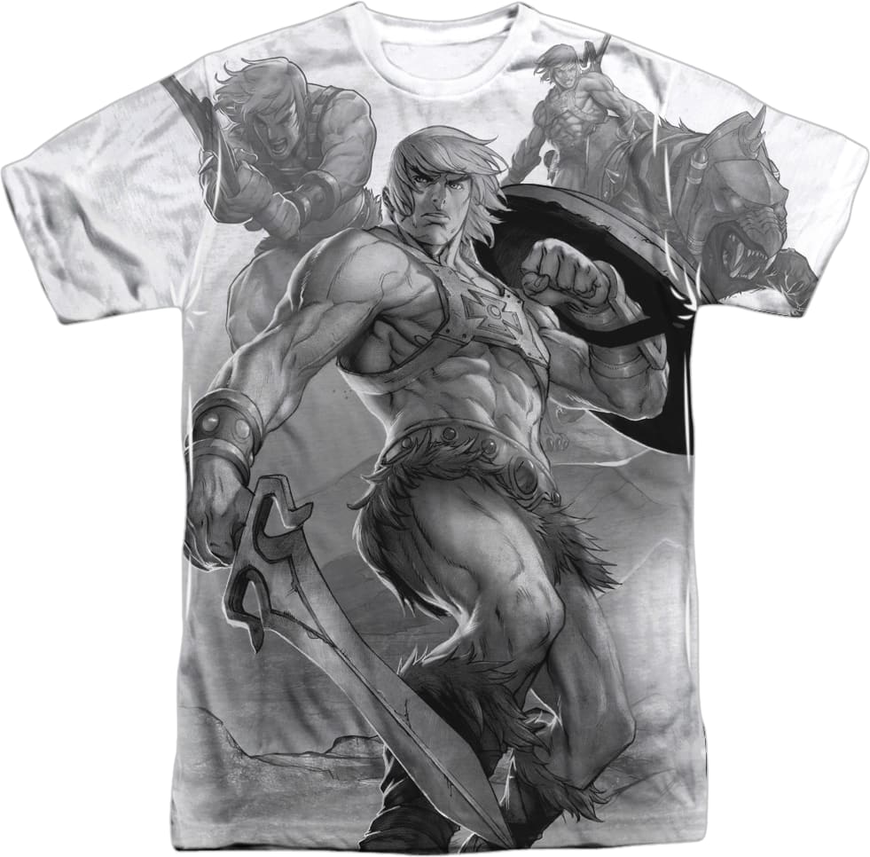 He-Man Black and White Collage Masters of the Universe T-Shirt He-Man Black and White Collage Masters of the Universe T-Shirt