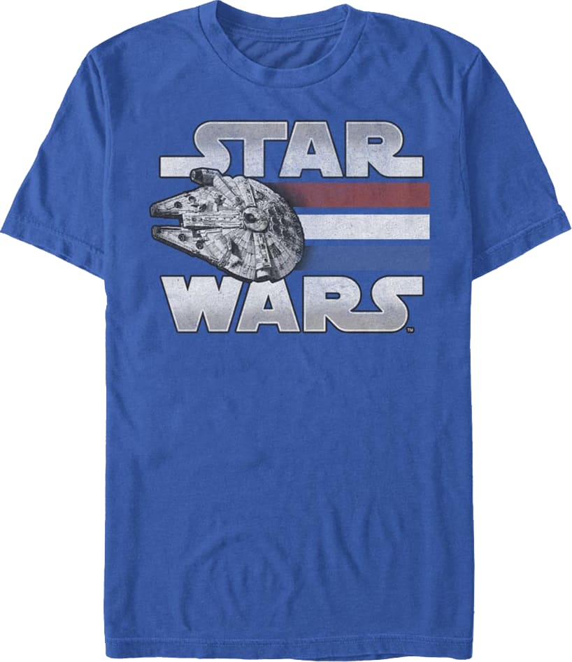 Retro Millennium Falcon Red White Blue Stripes Star Wars T-Shirt
