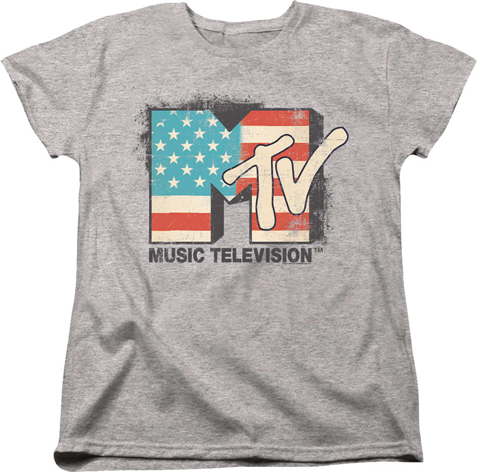 Womens Vintage American Flag Logo MTV Shirt
