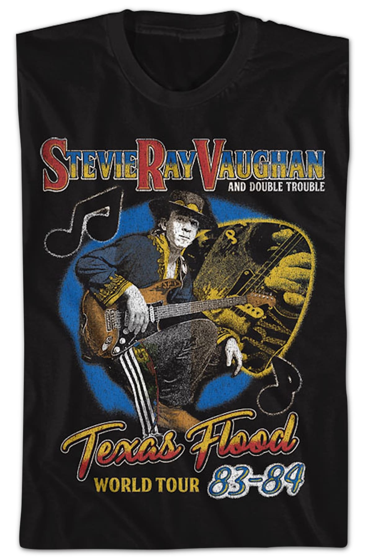Front & Back Texas Flood World Tour Stevie Ray Vaughan T-Shirt