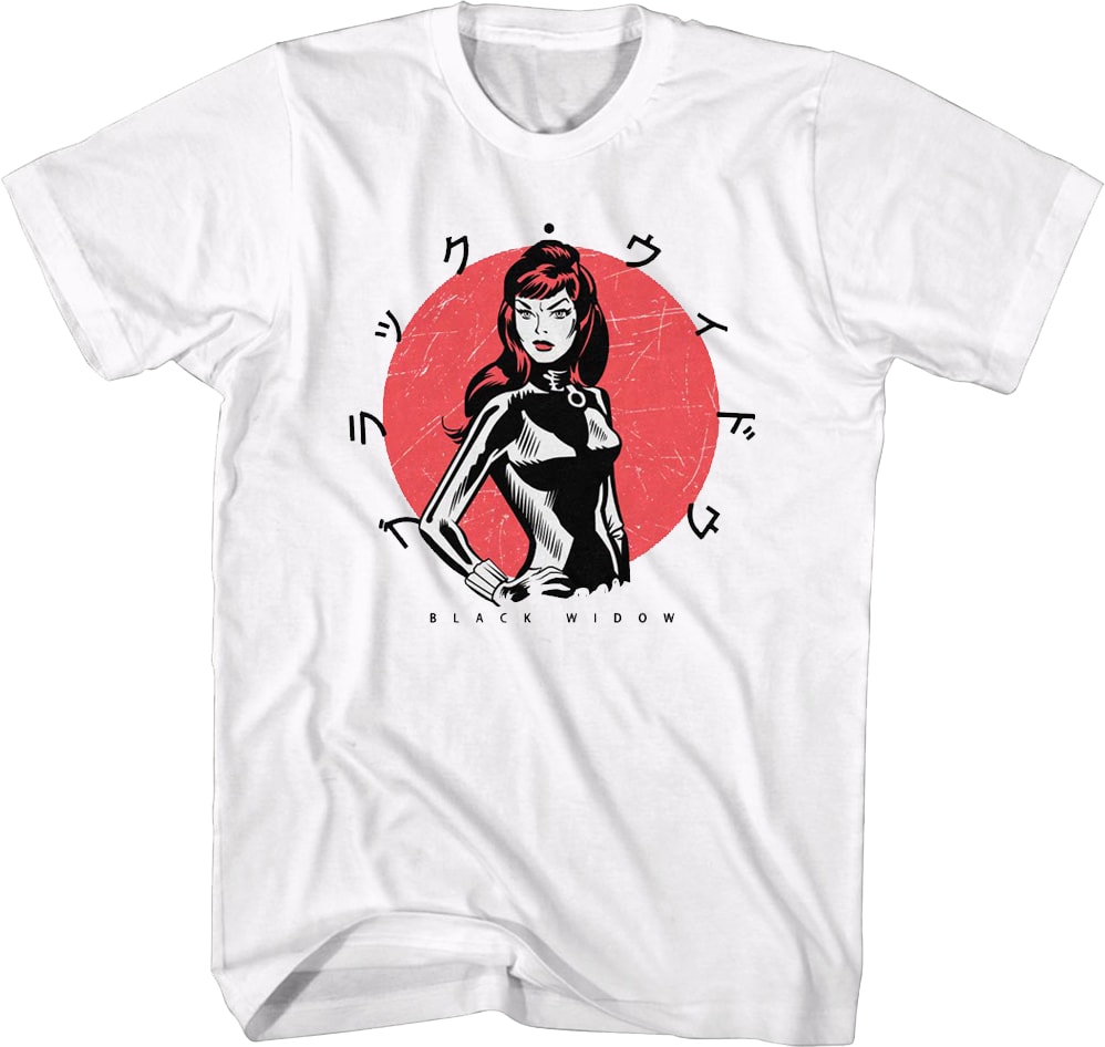 Black Widow Japanese Text Marvel Comics T-Shirt