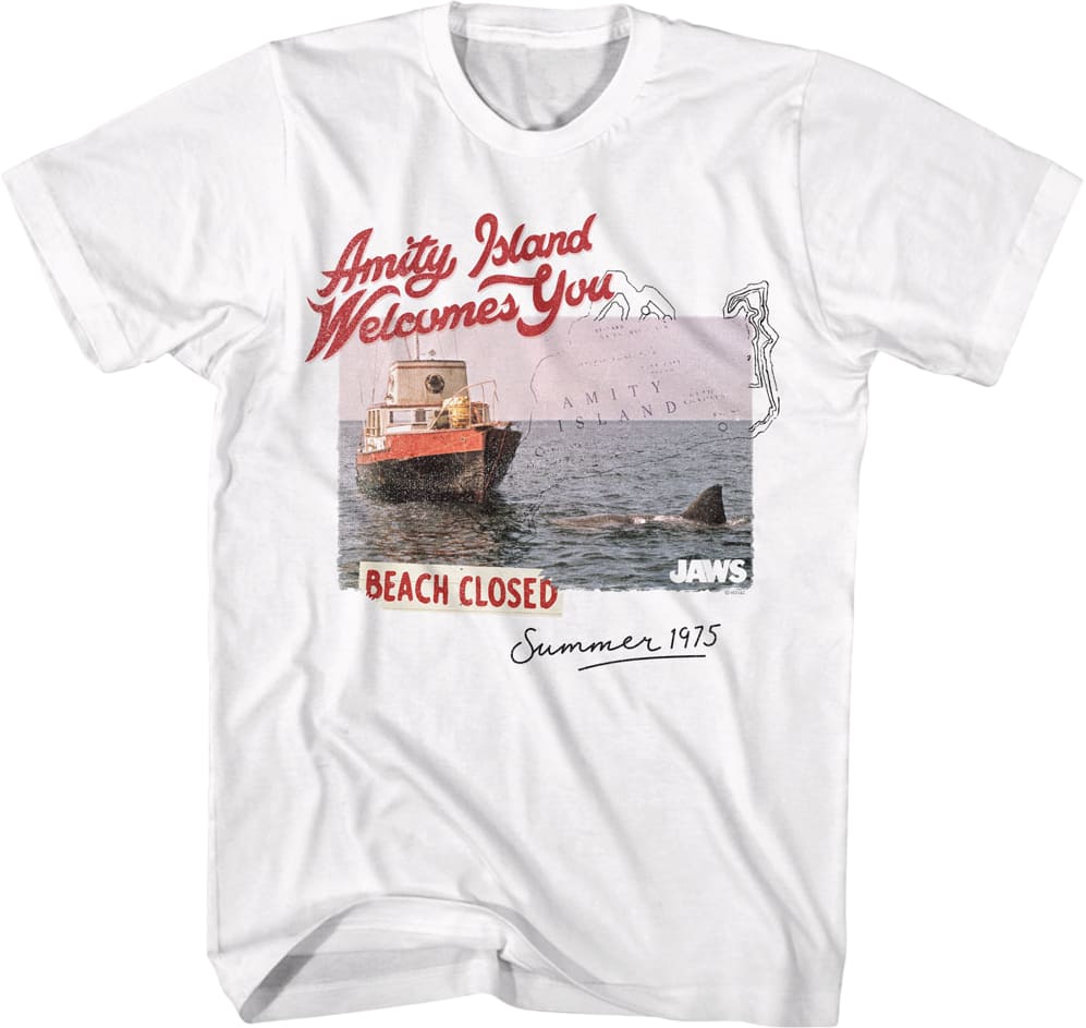 Amity Island Beach Closed Postcard Jaws T-Shirt