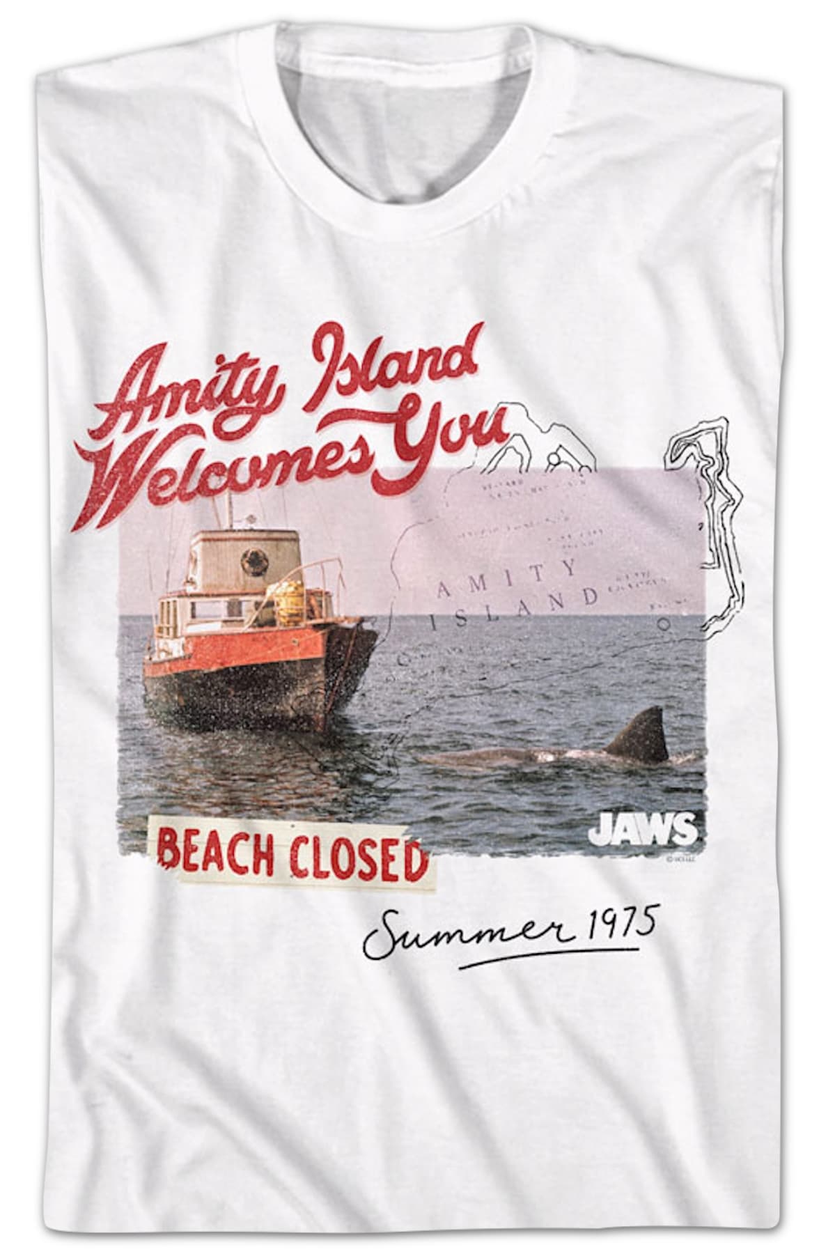 Amity Island Beach Closed Postcard Jaws T-Shirt