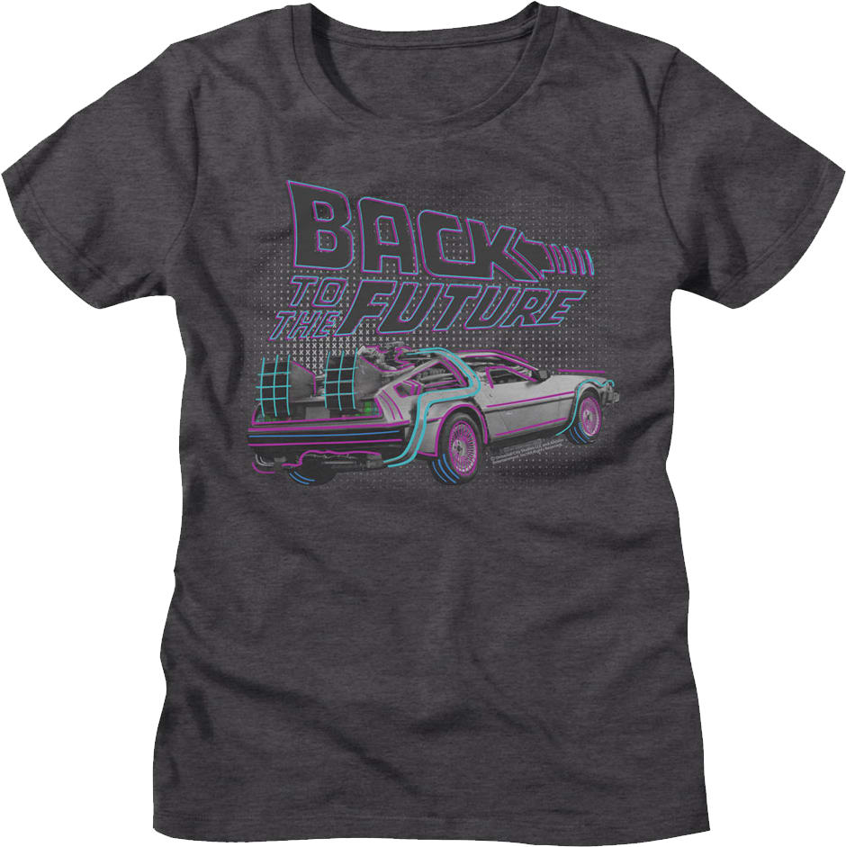 Womens DeLorean Neon Outline Back To The Future Shirt