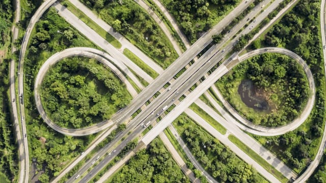 Beautiful view of highway cross, top view, bird's eye view - FDTech.de