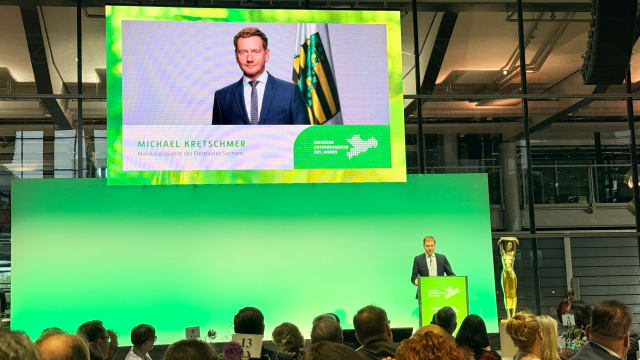 Saxony's Minister President delivering the welcome address at the 'Saxony Entrepreneur of the Year 2026