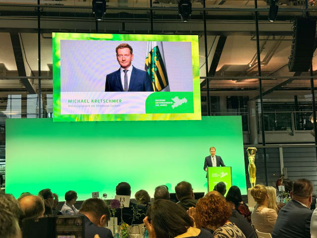 Saxony's Minister President delivering the welcome address at the 'Saxony Entrepreneur of the Year 2026