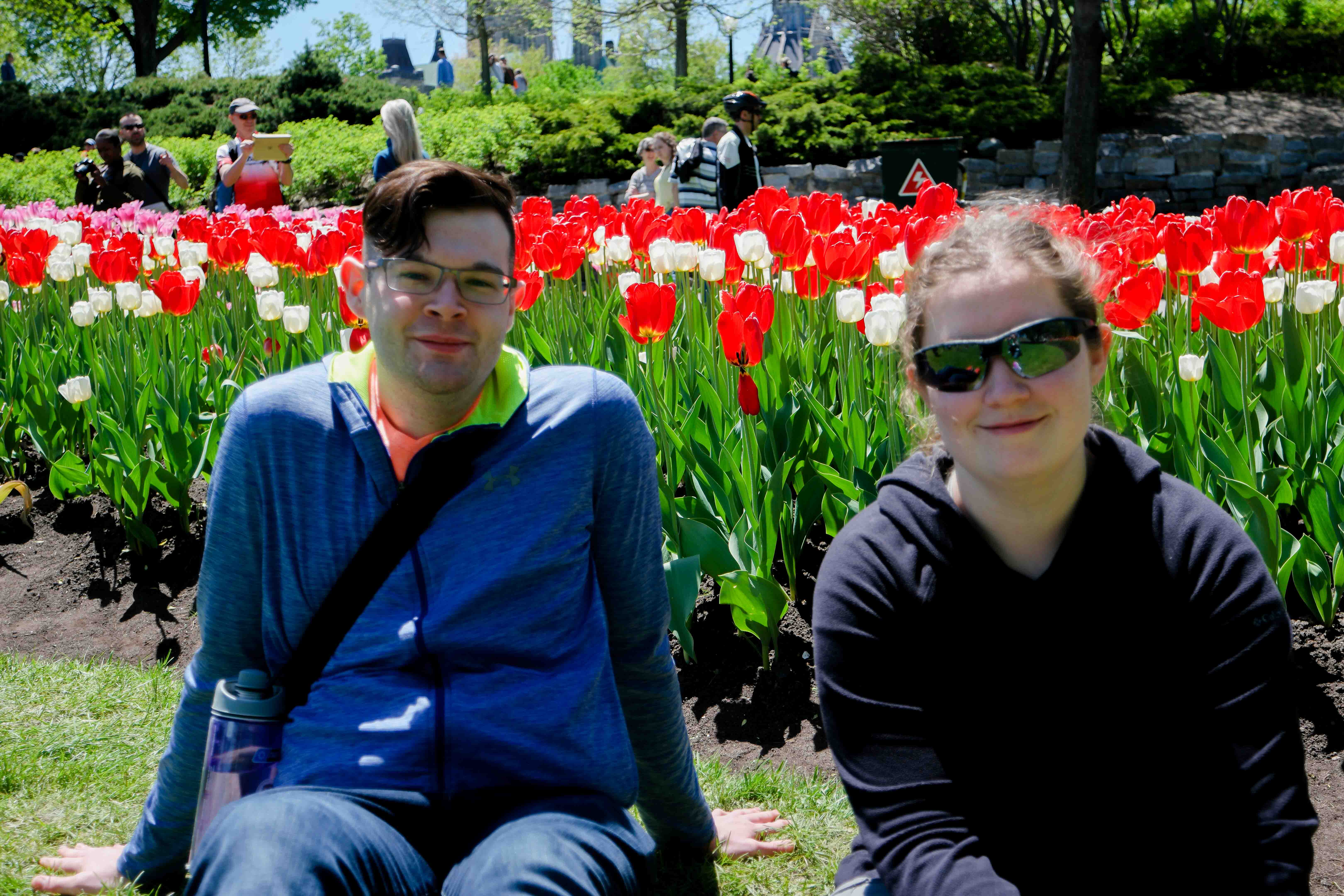 Donald and Brittany in-front of tulips