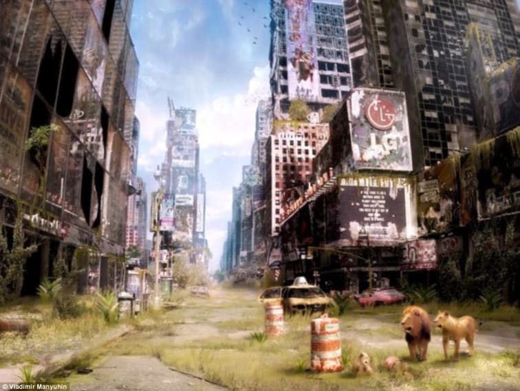 image of New York's Times Square from Russian artist Vladimir Manyuhin's Life after the Apocalypse