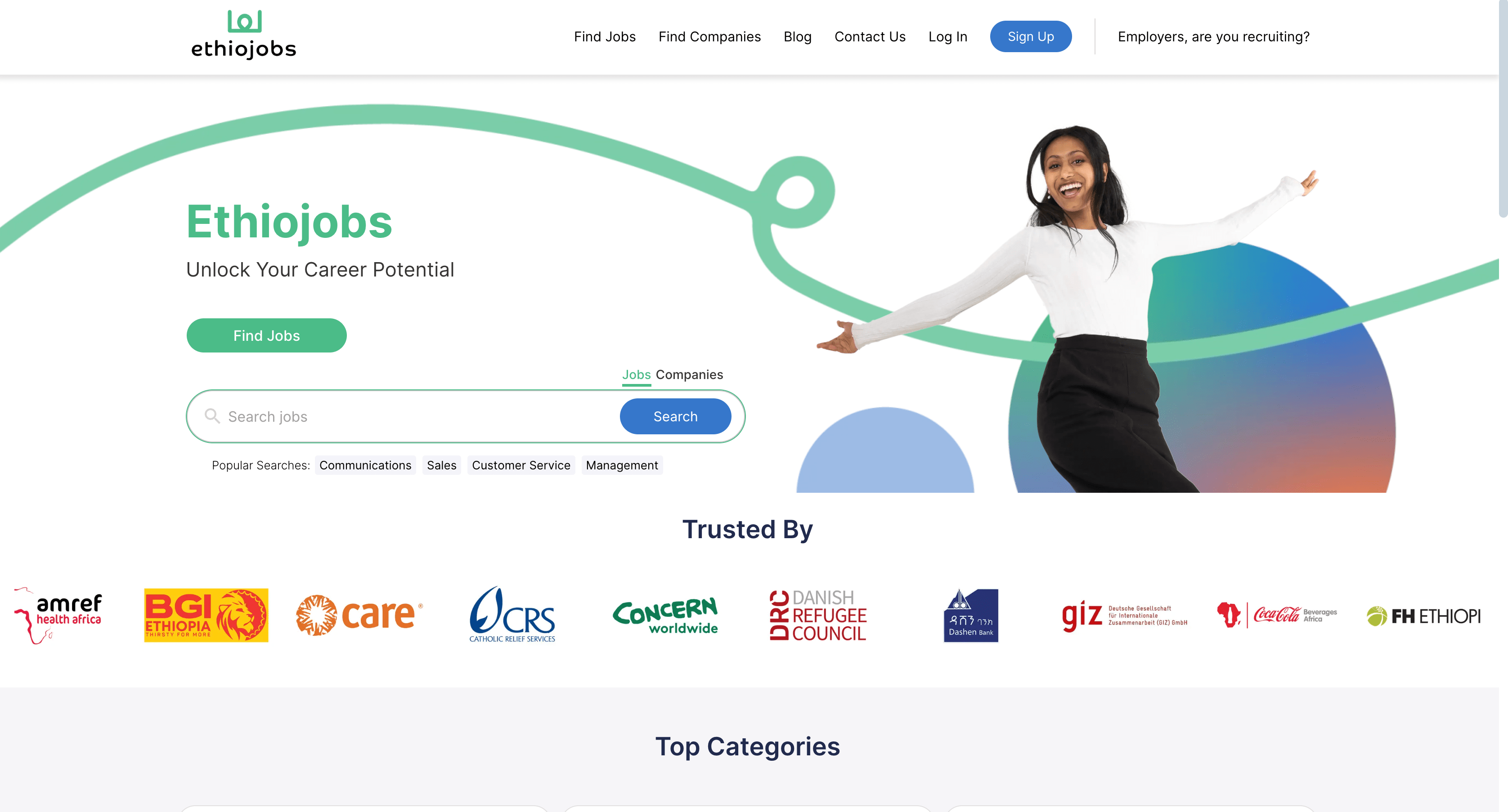 EthioJobs website screenshot