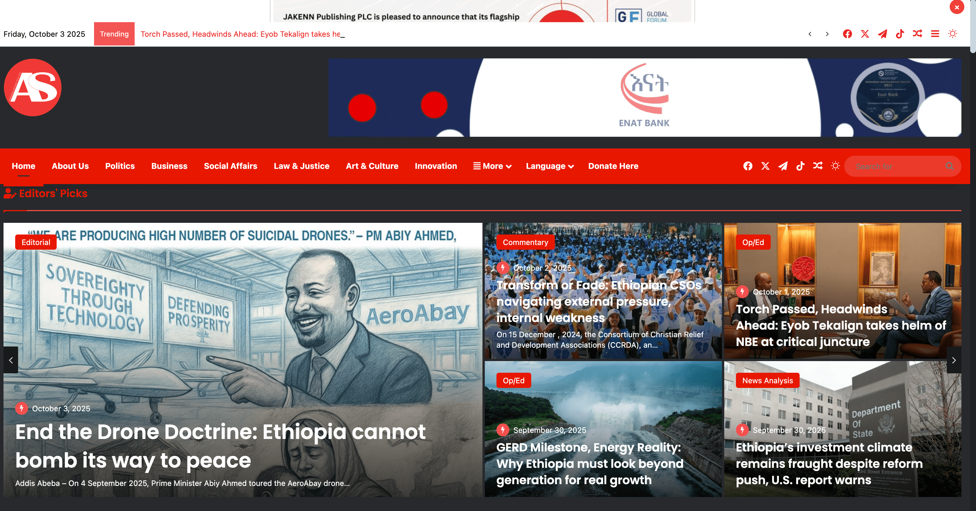 Addis Standard website screenshot