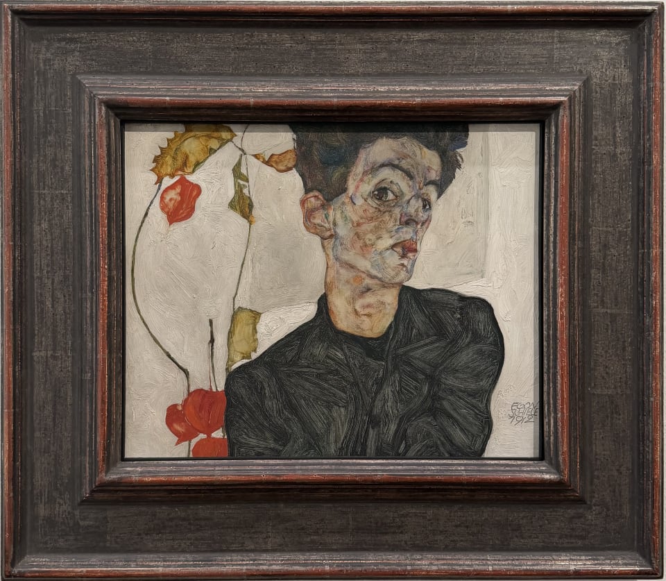 Self-Portrait with Chinese Lantern Plant by Egon Schiele at the Leopold Museum