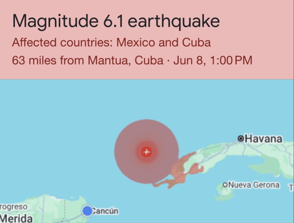 Google screenshot of the Cuba earthquake while we were in Cancún