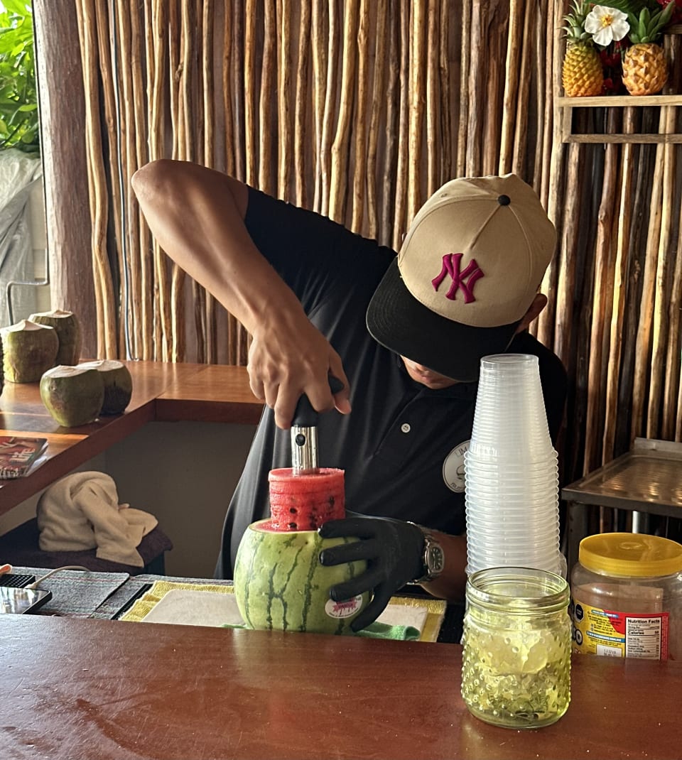 Watermelon juice being prepared in Isla Mujeres