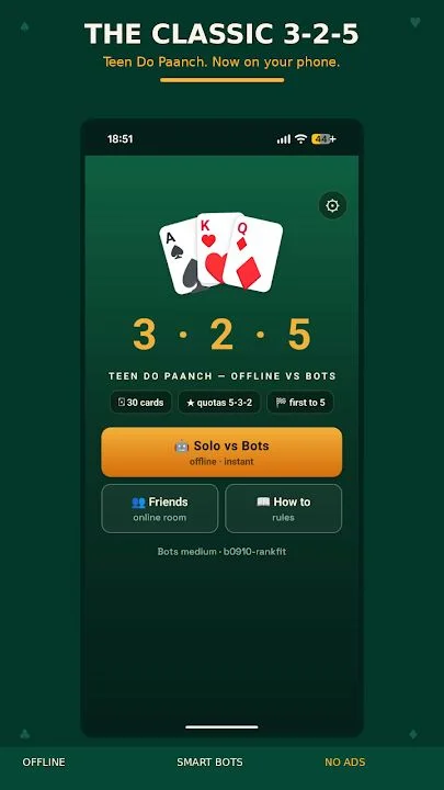 Screenshot 1 for 3-2-5 Card Game (Teen Do Paanch)