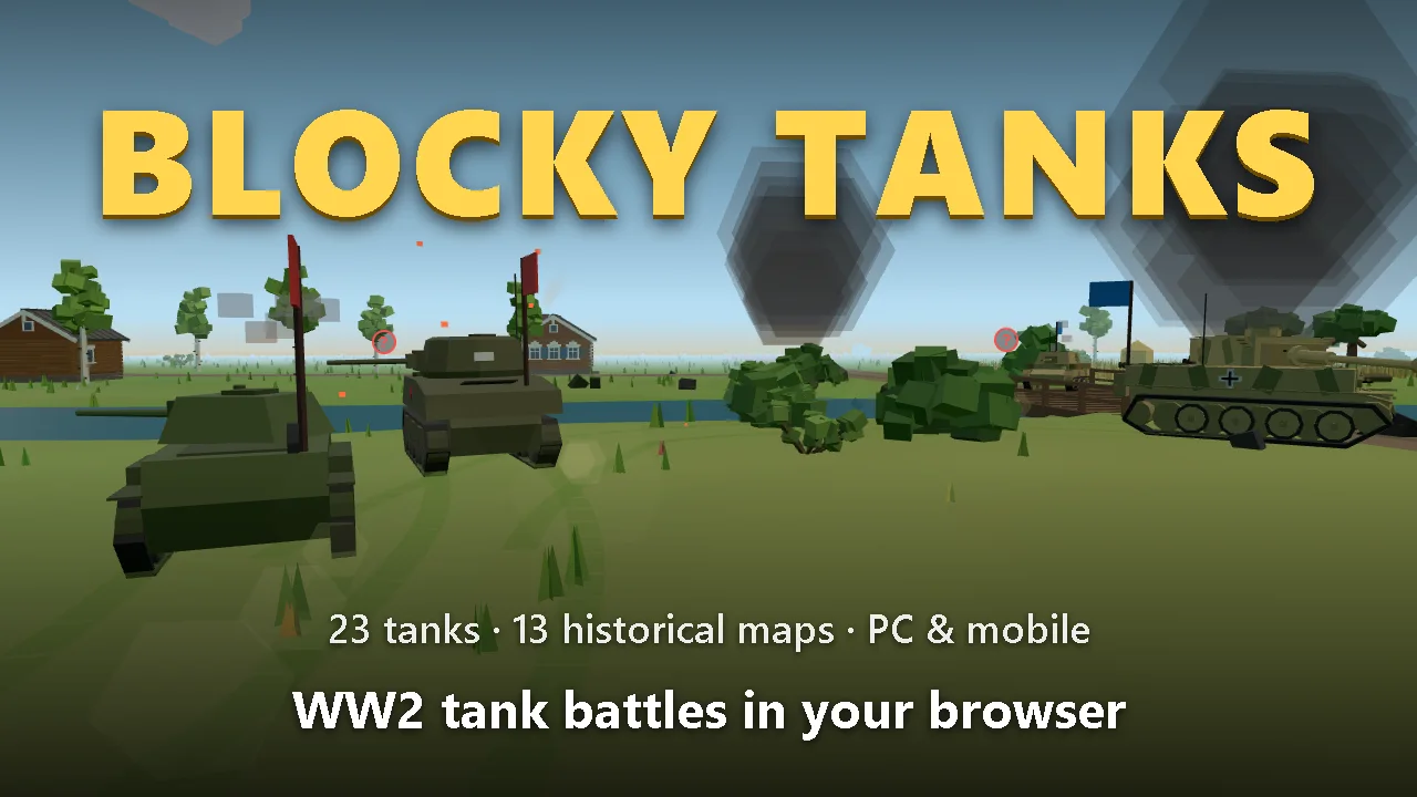 Devlog banner for Blocky Tanks: Night battles, burning steppe and collapsing houses