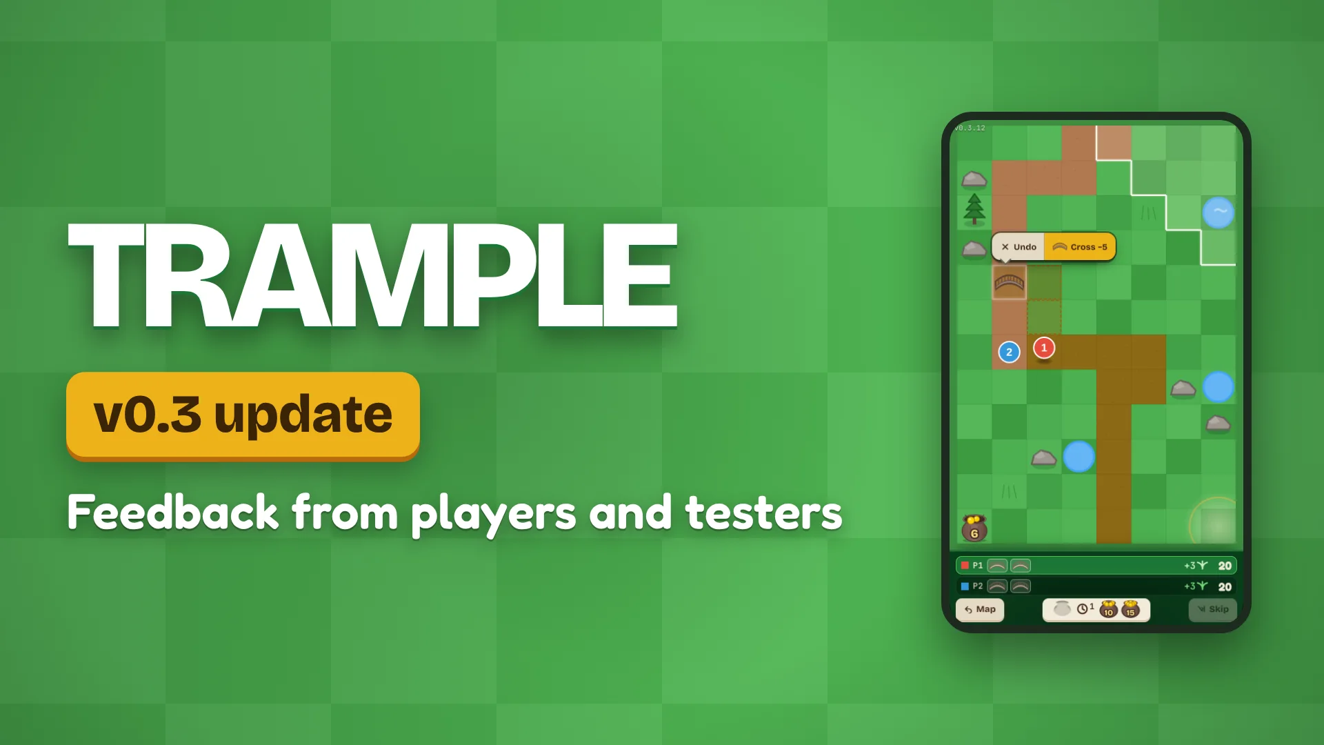 Devlog banner for Trample: Trample v0.3: feedback from players and testers
