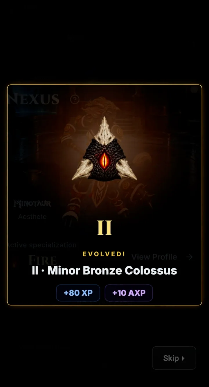 The Evolved ceremony revealing II · Minor Bronze Colossus and its reward