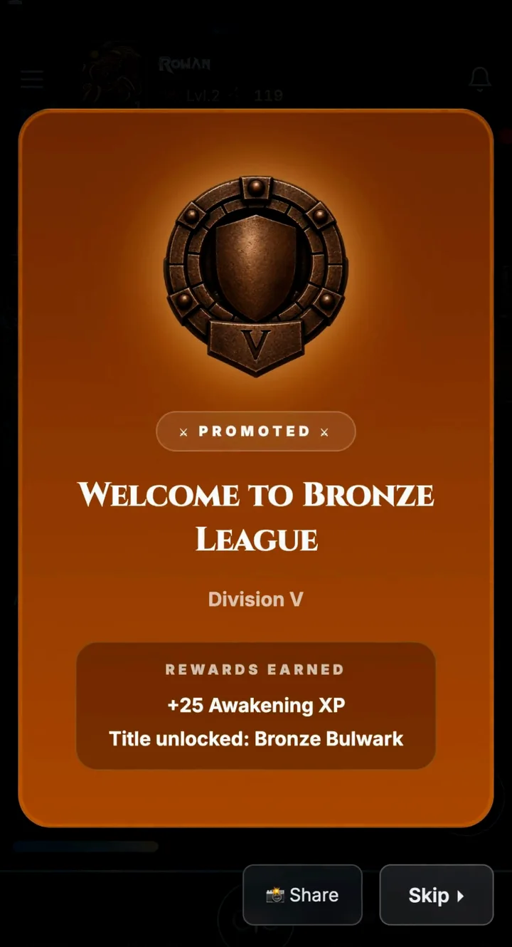The promotion ceremony for Bronze League, Division V, with its rewards