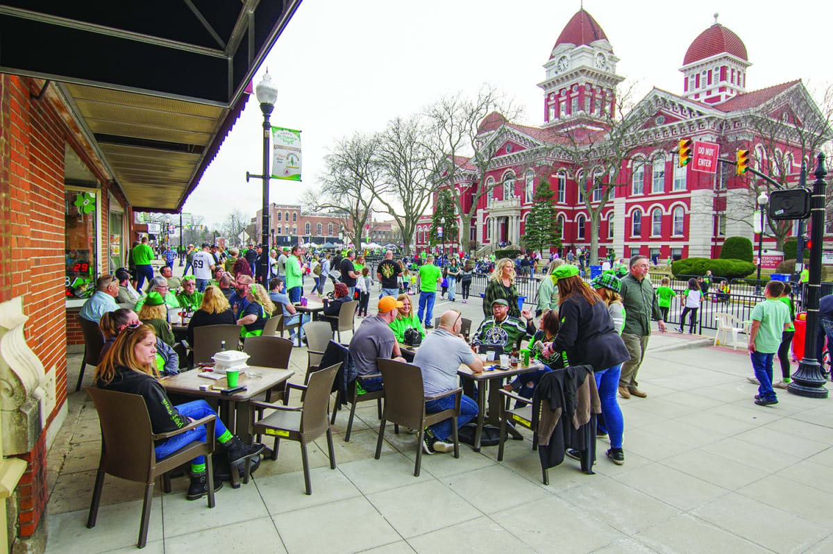 A crowd gathered on the historic square in downtown Crown Point, Indiana