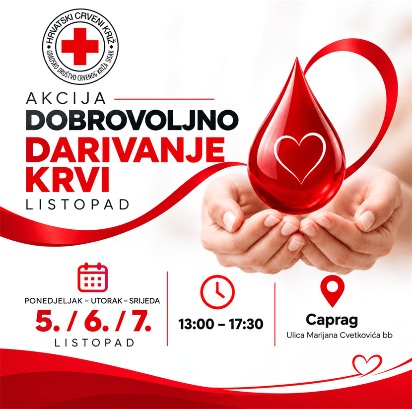 Poziv na akciju dobrovoljnog darivanja krvi – listopad 2026.