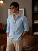 ADVIKEN Premium Sky Mist Blue Cotton Linen Shirt