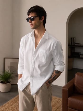 ADVIKEN Premium Ivory White Cotton Linen Shirt