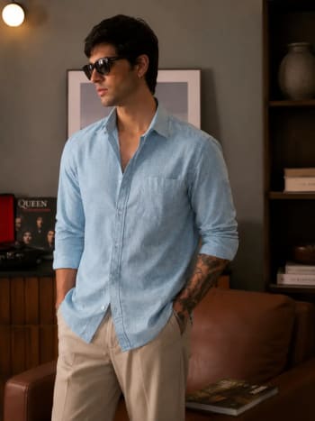 ADVIKEN Premium Sky Mist Blue Cotton Linen Shirt