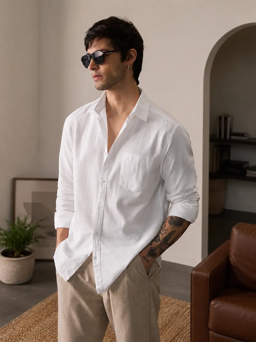 ADVIKEN PREMIUM IVORY WHITE COTTON LINEN SHIRT