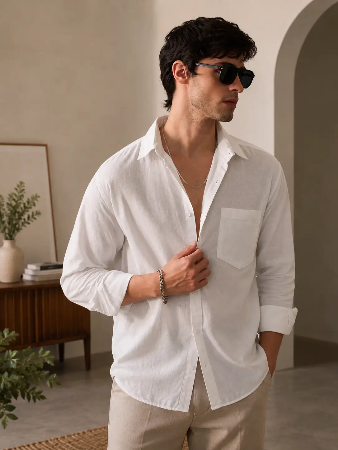 ADVIKEN PREMIUM IVORY WHITE COTTON LINEN SHIRT - Image 2